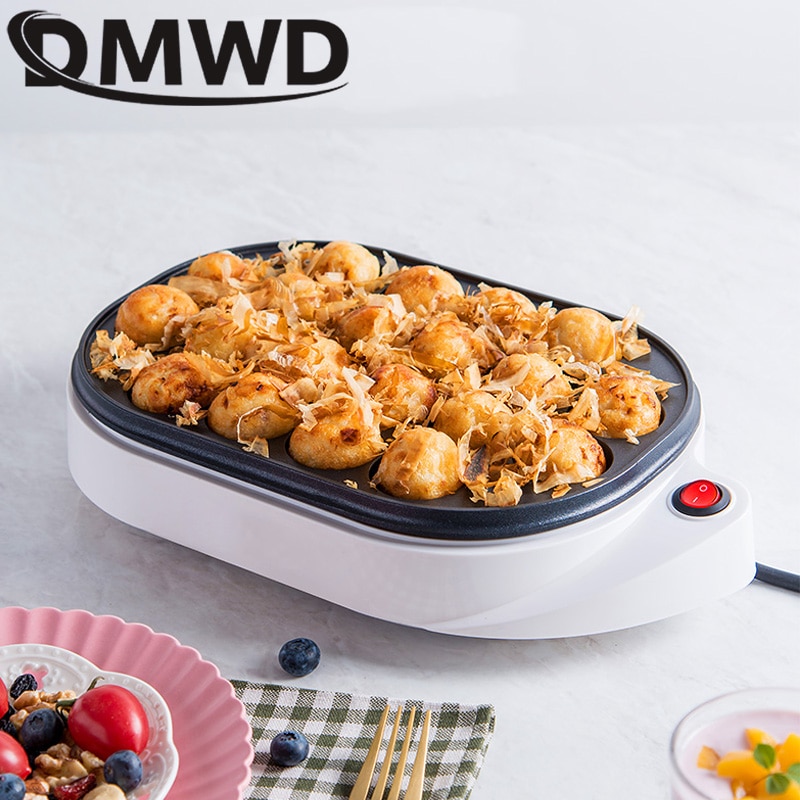 DMWD Non Stick Electric Takoyaki Maker Barbecue Quail Egg Baking Pan Grill Chibi Maruko Machine 20 Holes Octopus Meatball Cooker