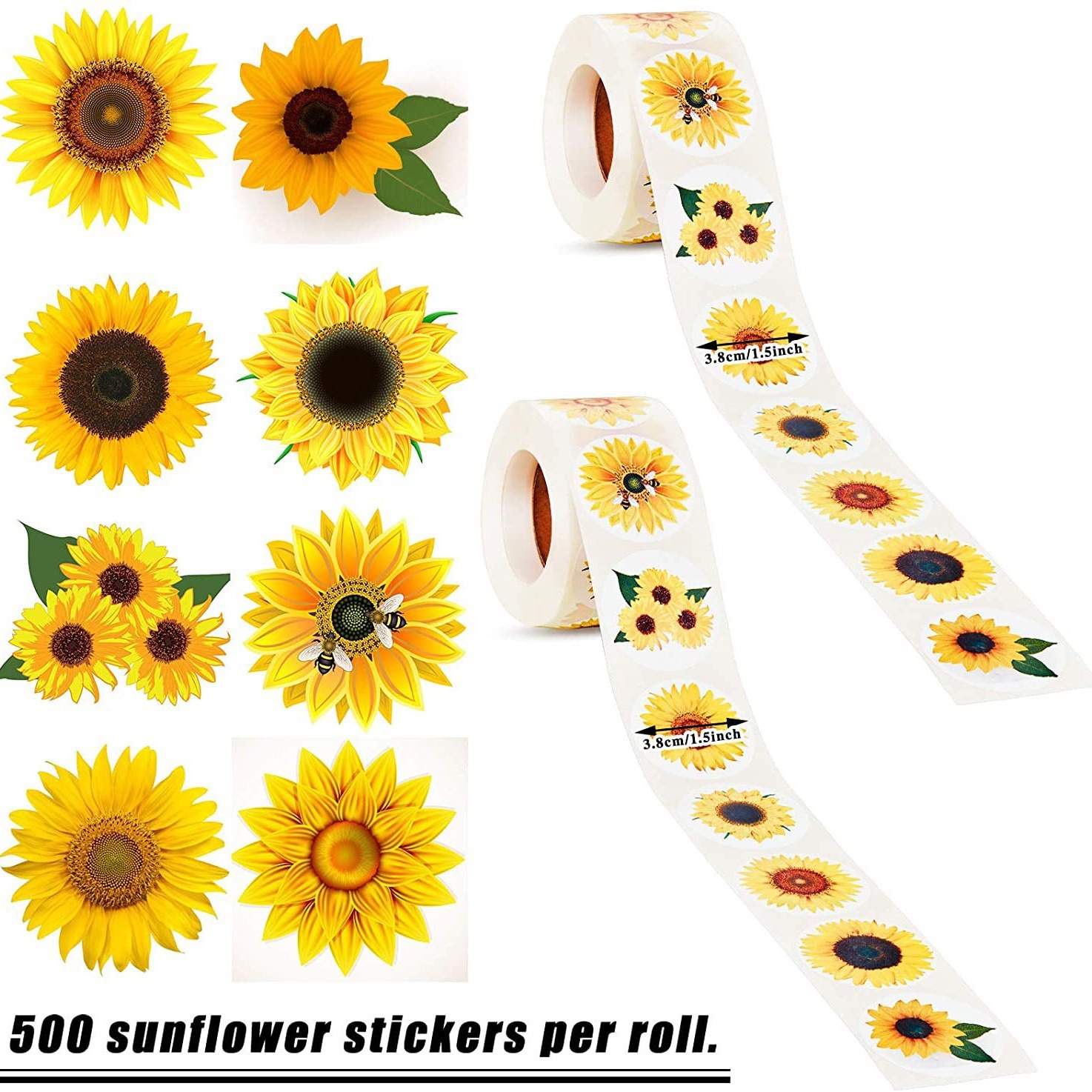 100-500PCS Zonnebloemen Stickers Verpakking Stickers Roll Home Made Kleine Etiketten voor Kinderen Pack Rolling Stickers Photocard decor