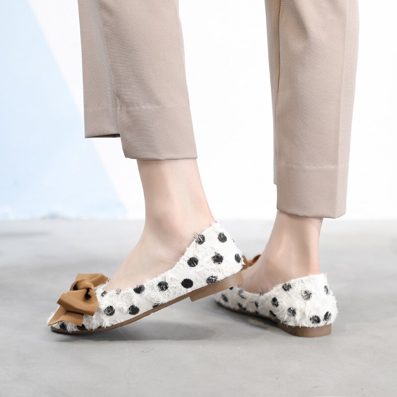 MVVJKE à pois papillon noeud carré chaussures plates femmes bateau chaussures confortable décontracté dame chaussures plates