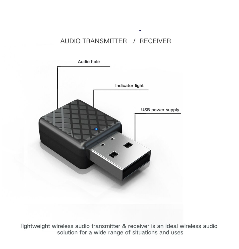 Transmisor receptor inalámbrico compatible con Bluetooth 5,0, Mini adaptador estéreo auxiliar de 3,5mm para coche, transmisor de Audio para TV