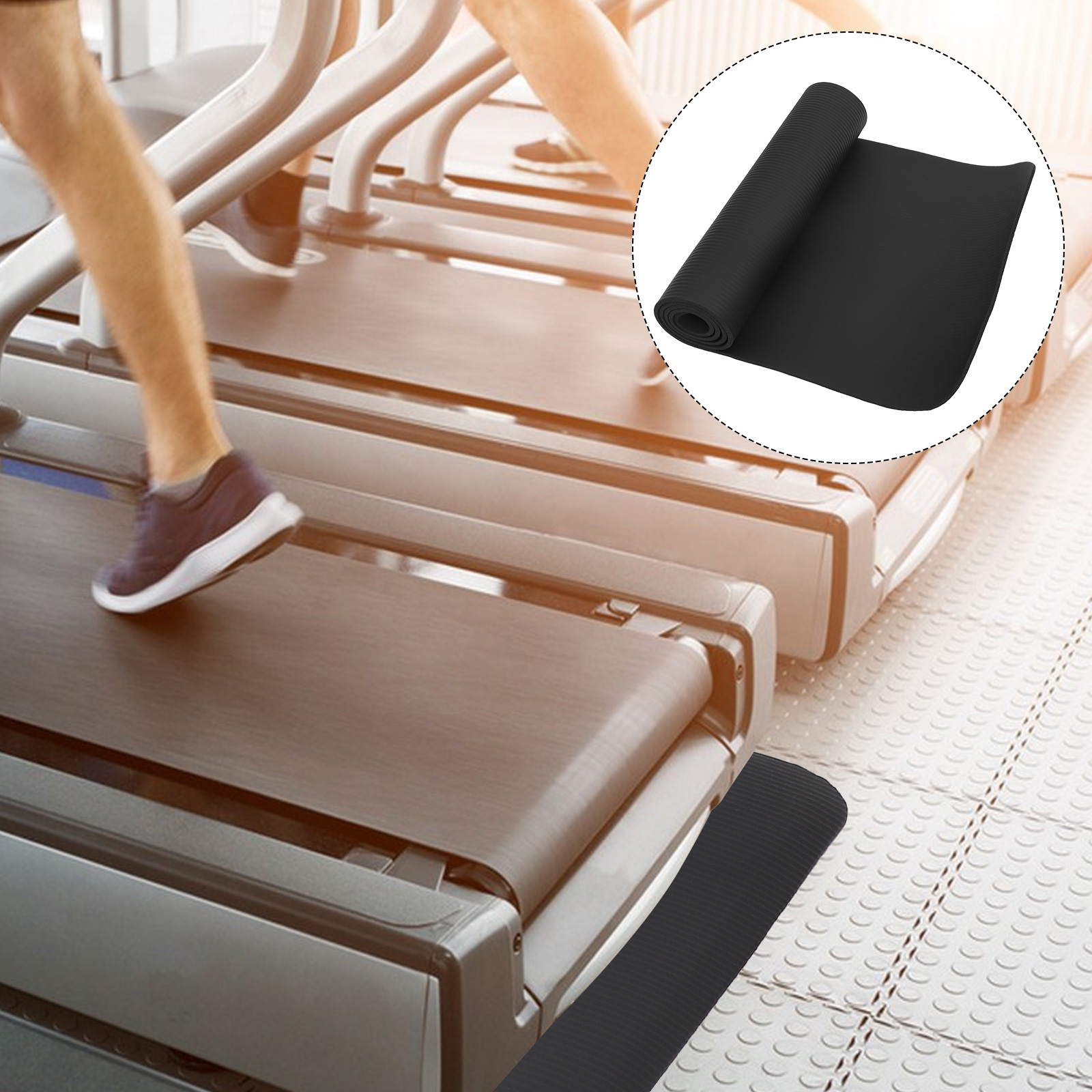 183 x 61 x 0.8cm zwarte nbr loopbandmat, sportmat, trainingsmat, rubberen vloermat, loopbandaccessoires, duurzaam, schokbestendig.