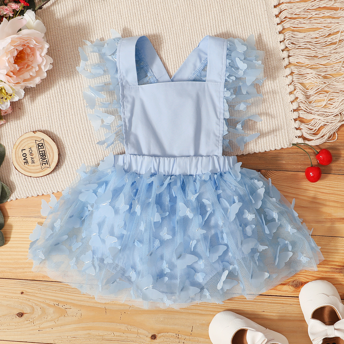 Prowow Prinzessin Baby Mädchen Strampler Kleid Sommer Süße Schmetterling Gittergewebe Karosserie Für Kleinkinder Geburtstag Party Baby Mädchen Kleidung: Himmel Blau / 0-3M