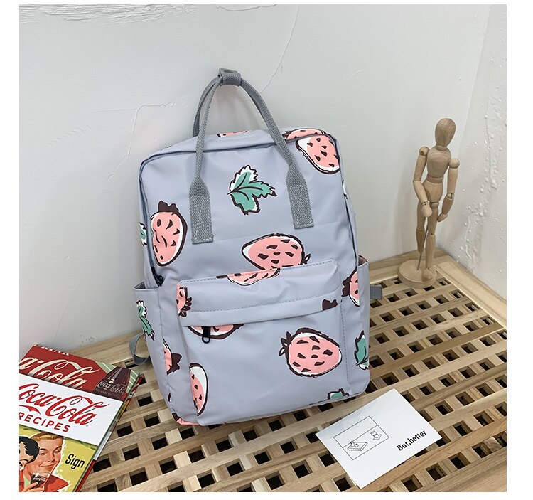 Coréen avocat vert Nylon sac à dos mignon fruits impression fourre-tout sac à dos femmes grand sac à dos scolaire pour adolescente mochila mujer: strawberry blue