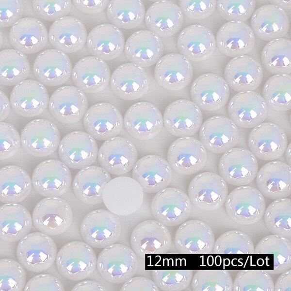 Maat 3mm-14mm ab kleuren knutsel abs imitatie halfronde platte achterkant witte parel kralen passen diy knutsel sieraden kleding accessoires: 12mm