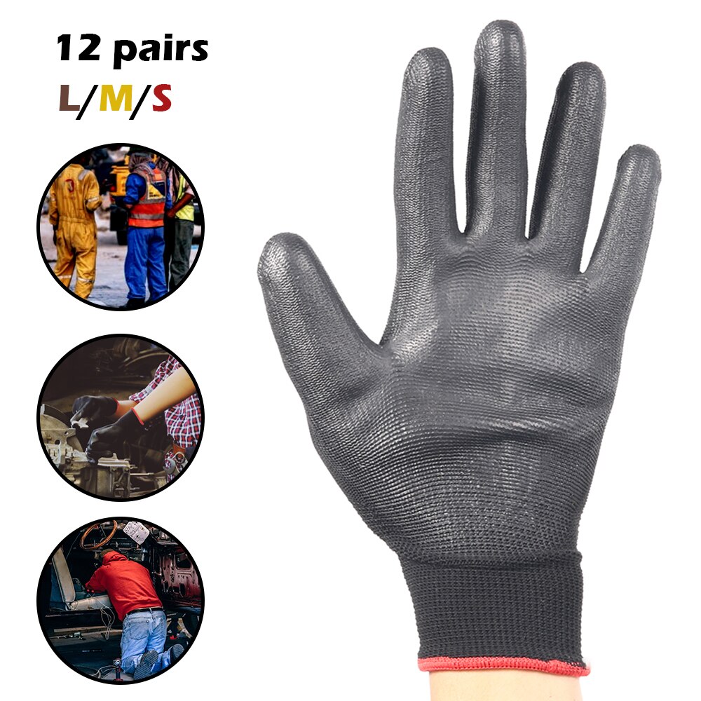 Guantes de trabajo de seguridad de nailon para carpintero, Guantes Recubiertos de Palma, suministros para trabajadores de reparación, 12 pares, 24 pares