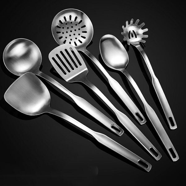 6/7Pcs Stainless Steel Cooking Tools Set, Nonstick Kitchen Utensils - Turner Soup Ladle Strainer Pasta Server Spoon: 6PCS