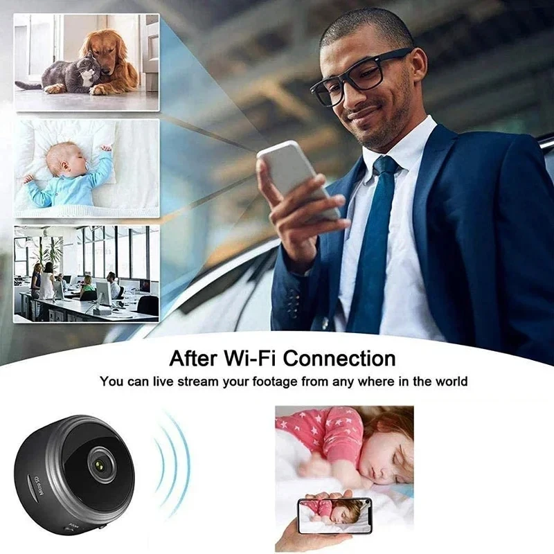 mini Kamera WiFi 1080P HD Bezprzewodowy monitor Domowy z Funkcją Noktowizji, Zdalny monitorowanie, Inteligentna Kamera robić Monitoringu Wewnętrznego