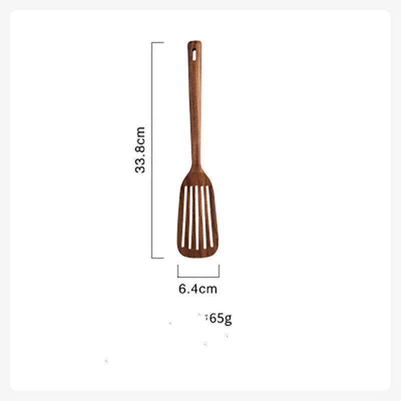 Teak Spatula Long Handle Solid Wood Leaky Spatula Acacia Wood Household Non-stick Frying Pan Spatula Kitchen Tools: 2