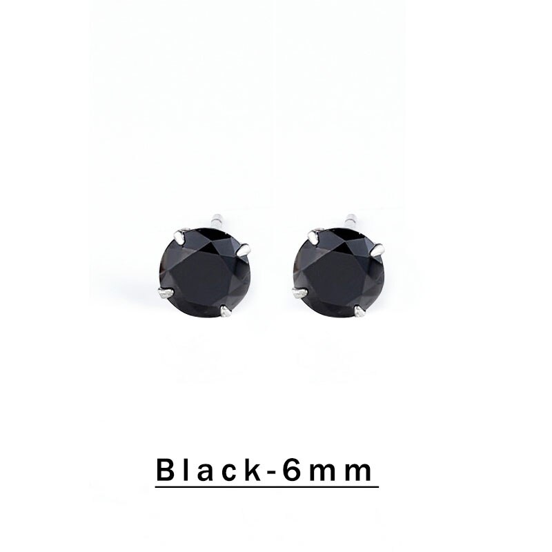 S925 Sterling Ohrringe Pins Kristall Strass 3 4 5 6mm Frauen Klassische Stud Ohrringe Silber Farbe zirkonia perlen Ohrring mädchen: Black-6mm