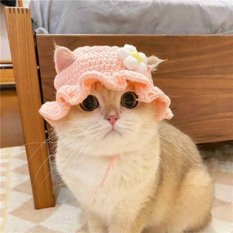 Gorro elástico bonito y refinado para mascotas, gorro de punto para cachorros y gatitos, accesorios para sesión de fotos, accesorios para gatos, otoño e invierno