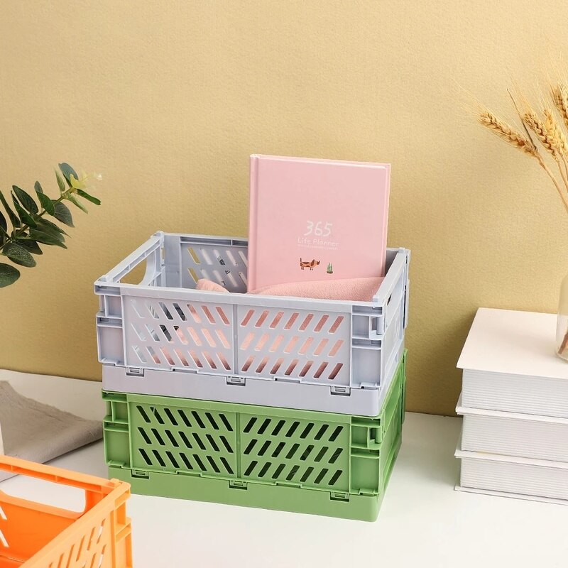 Collapsible Crate Plastic Folding Storage Box UtilityCosmeticContainer Desktop Holder Home Kitchen Warehouse Storage Baskets Box