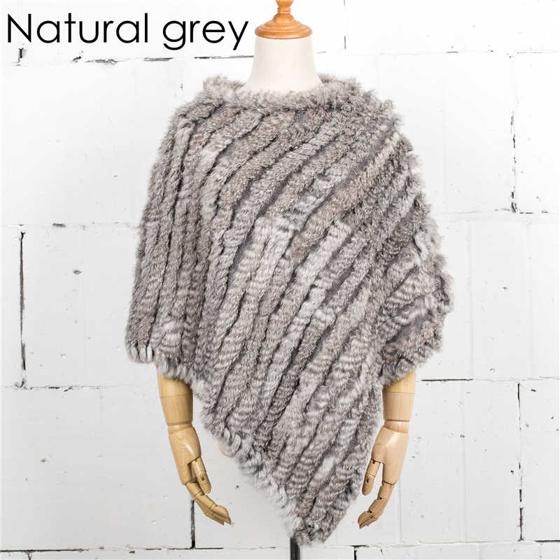 Femmes tricot fourrure de lapin châle Poncho Cape Robe Tippet Wrap femme fille manteau Jakcet CK701: Bleu