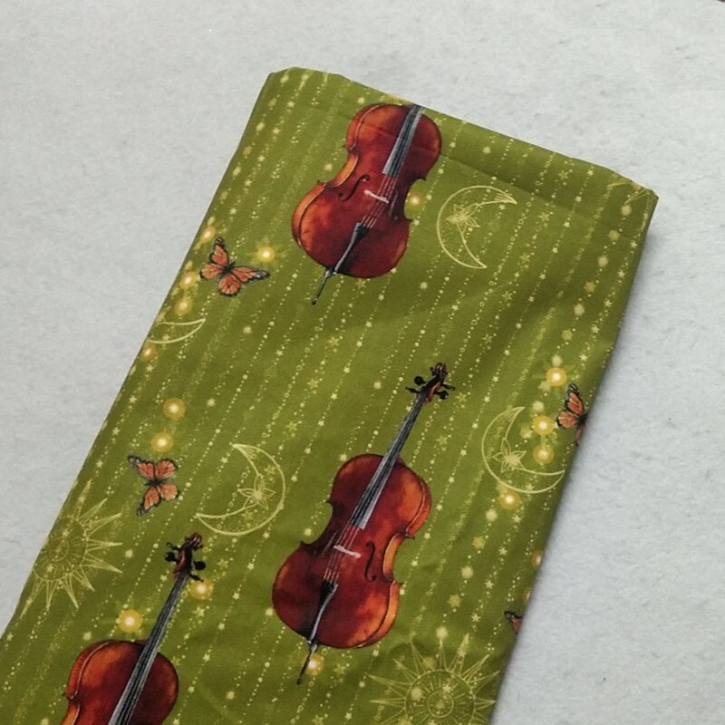 Clásico blanco negro música nota Musical estampado con de notas tela de algodón 50x105cm para DIY de coser bolsa de tela de la decoración del hogar: desgin 7 green