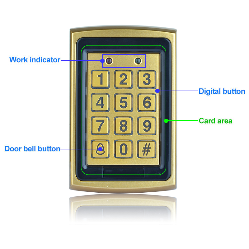 Rfid metal adgangskontroltastatur med blåt baggrundslys kontordøradgangskontrol til hjem / hotel / kontor / lejlighed / indretning