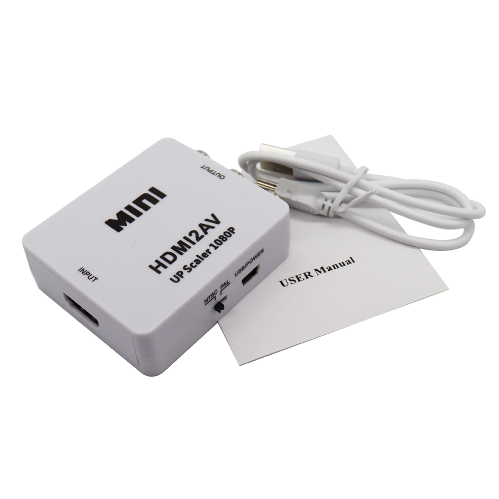 MINI HDMI compatible con RCA AV/CVBS Adaptador convertidor AV de vídeo compuesto HDMI2AV para TV VHS VCR DVD: Blanco