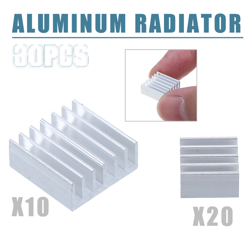 30Pcs Koellichaam Aluminium Heatsink Cooling Pad Zilver Pi 3 Heatsink Fans Voor Cpu Led Elektronische Power Cooling Thermische module