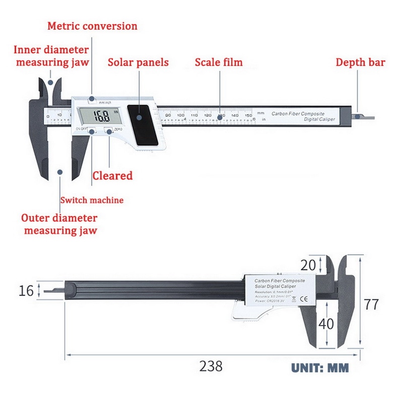 Digital Vernier Caliper Measuring Tool with LCD Screen 0-150mm Calipers Measuring Tool Vernier Calipers Inch/Metric Conversion