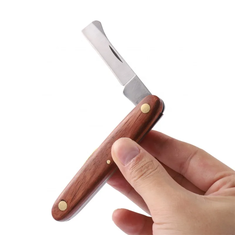 Grafting Tools Foldable Grafting Pruning Knife Garden Grafting Cutter Stainless Steel Wooden Handle Knife