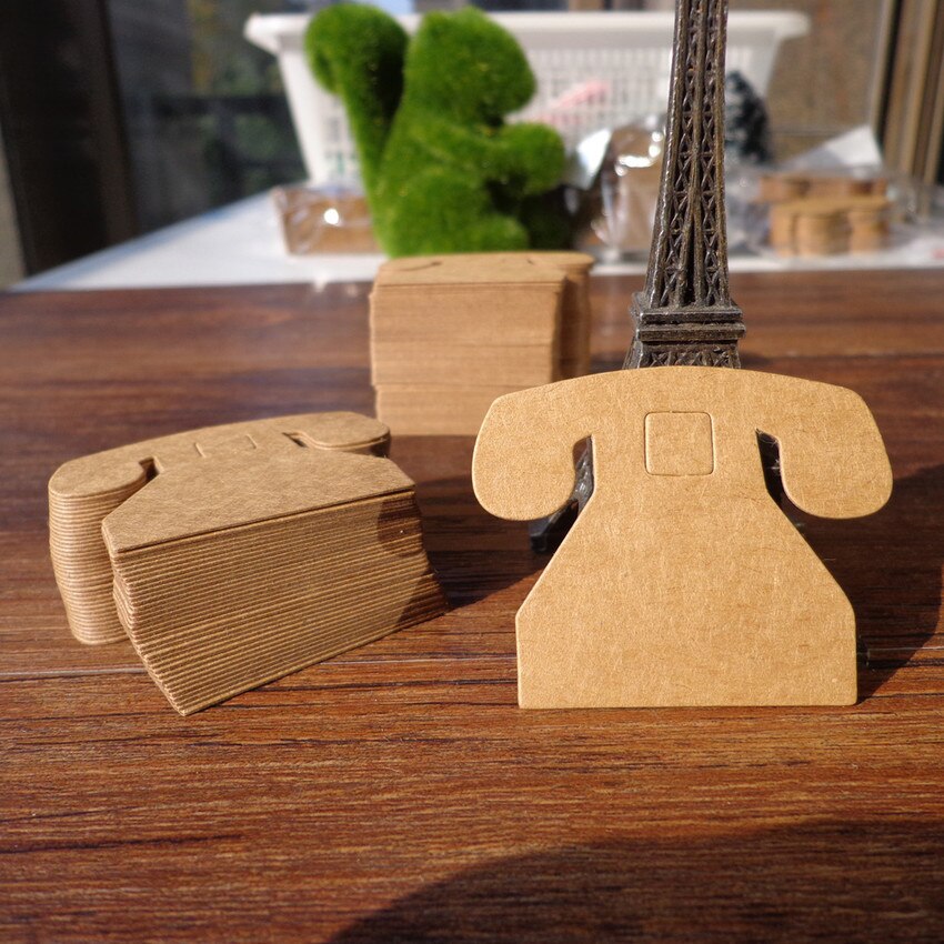 50pcs Lovely Telephone Kraft Paper Tag Label Wedding Party Note Blank Price Hang Tag Wrapping Supplies