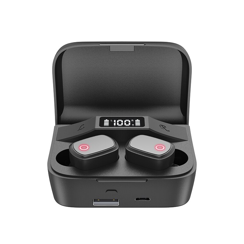 Casque sans fil Bluetooth avec micro TWS écouteur contrôle tactile 9D casque stéréo IPX7 étanche Sport écouteurs affichage de LED: Black
