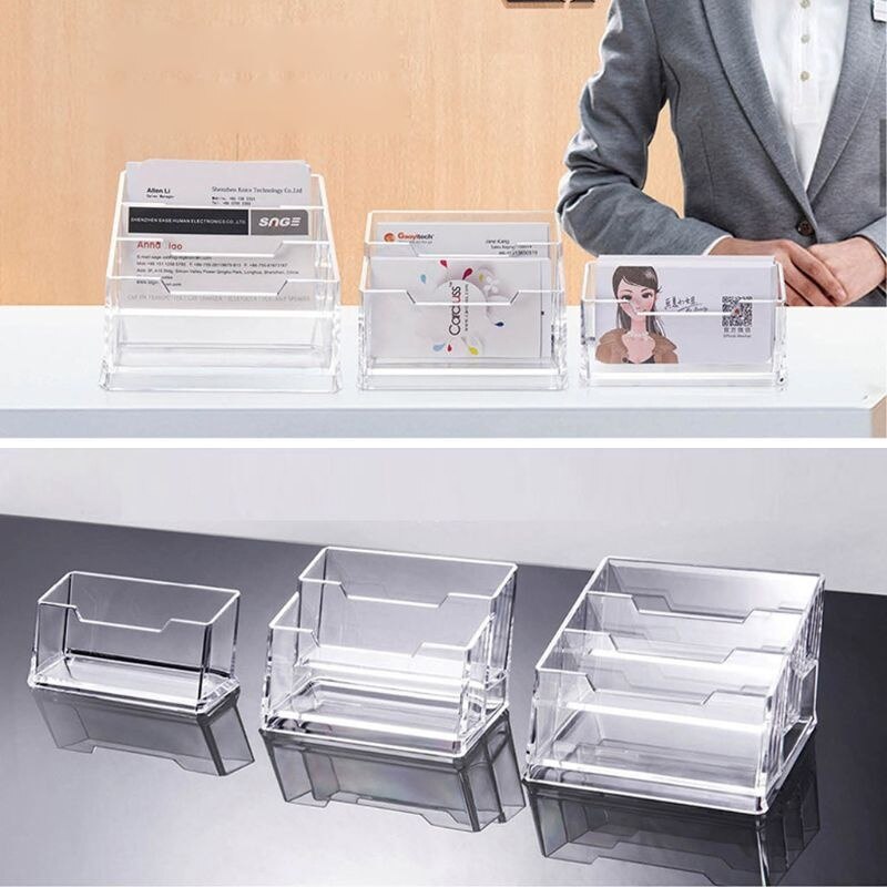 Clear Desk Shelf Box Storage Display Stand Acrylic Plastic Desktop Business Card Holder 1/2/3 Slots