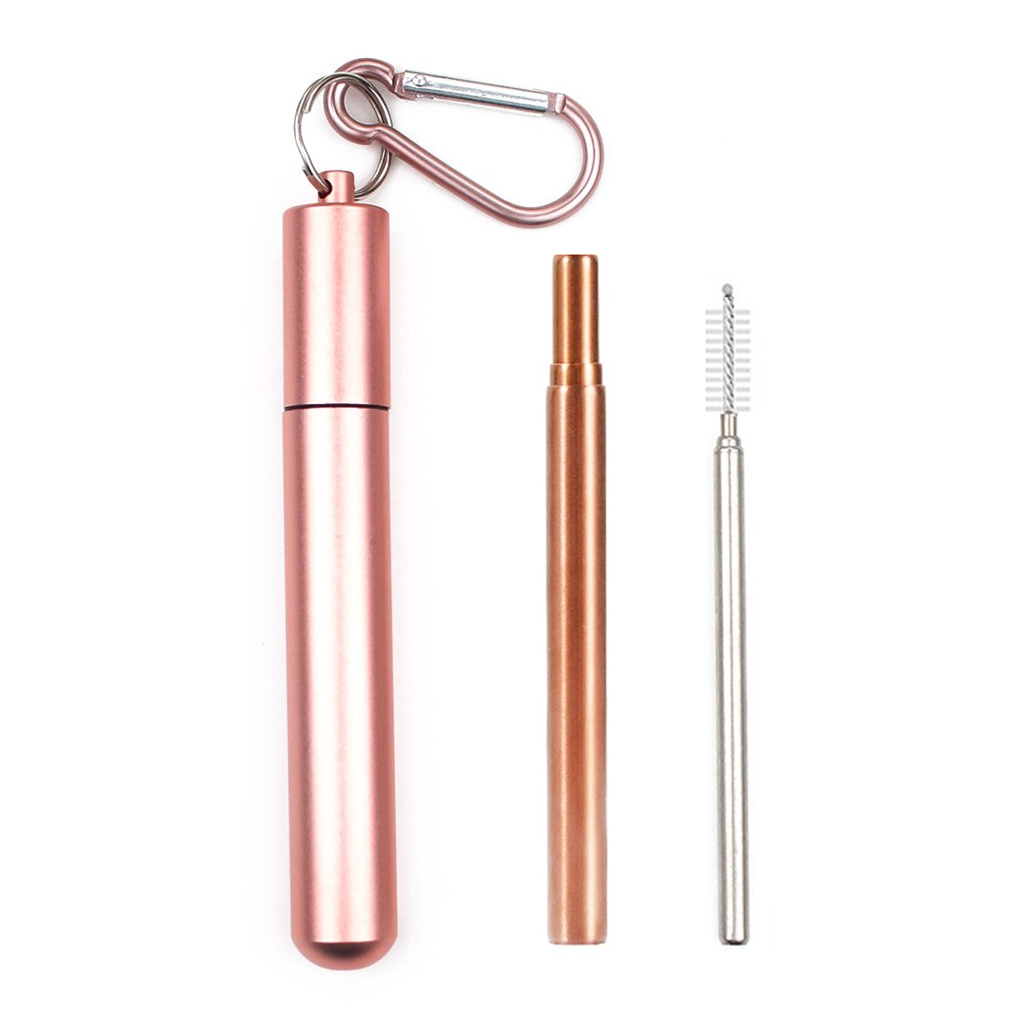 18/10 Stainless Steel Collapsible Straw Set Reusable Telescopic Drinking Straw Portable Straw For Travel Metal Drink Straw Brush: Rose-yuan