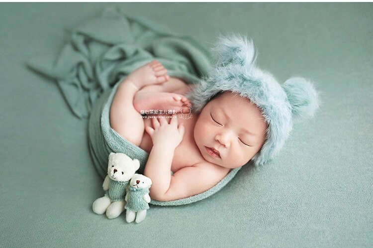 3pcs/set Newborn Photography Props Blanket Hat Baby Photography Wrap Props Bear Doll Baby Photo Shoot Accessories