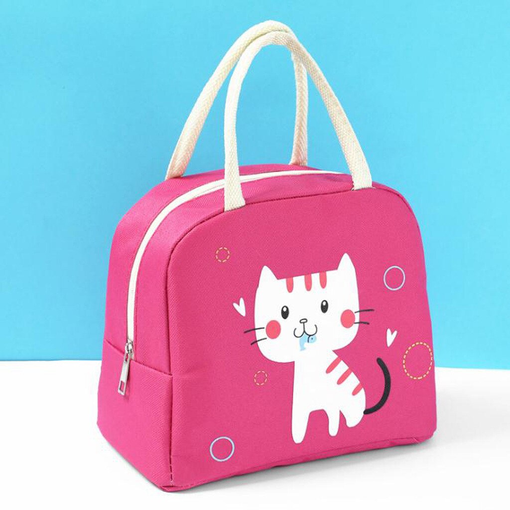 25# Cartoon Insulated Lunch Bag For Women Men Kids Cooler Tote Food Lunch Box Picnic Food Lunch Box Bag For Kid Girls Ladies: Hot Pink