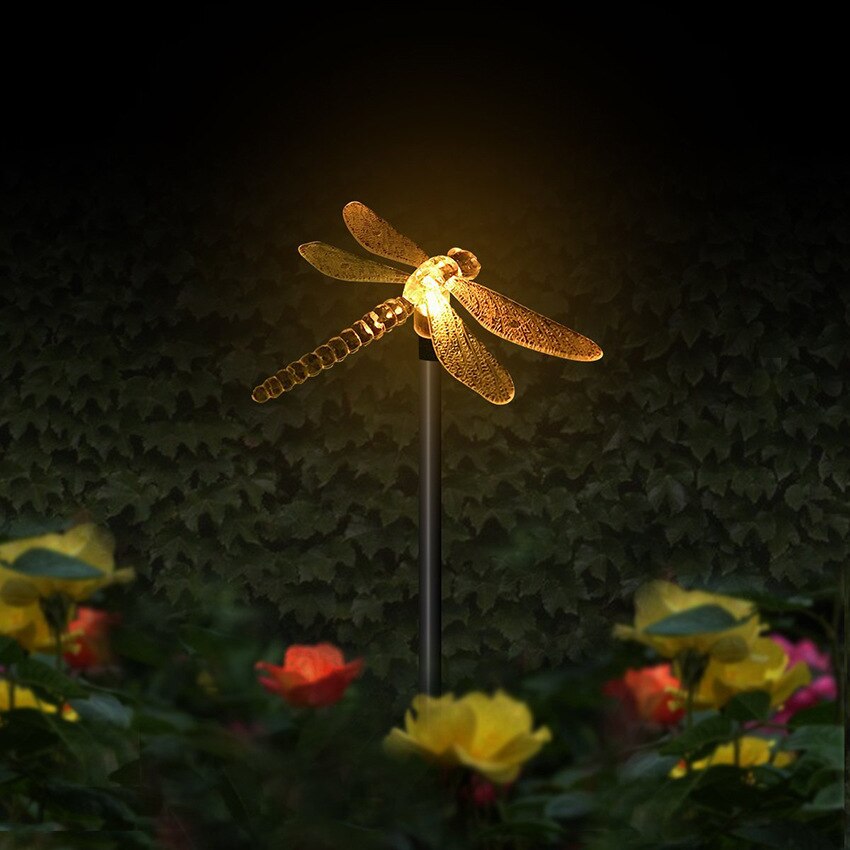 Solar lights outdoors LED butterfly dragonfly flying bird LED garden park landscape lawn party courtyard terrace decoration lamp: Dragonfly