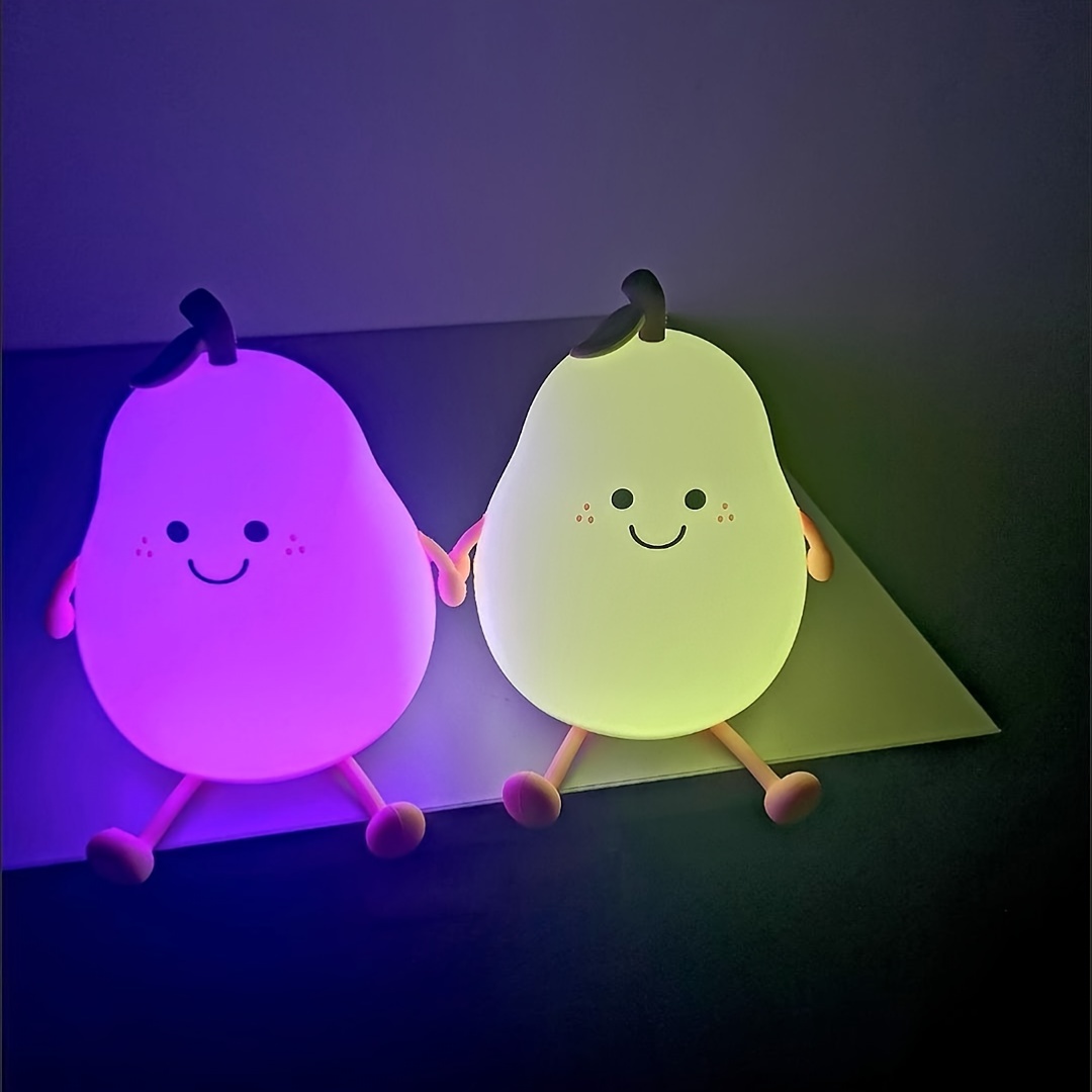 Creatieve Mini Leuke Cartoon Peervormige Pat Light Slaapkamerlamp Zacht Siliconen Oplaadbaar Nachtlampje voor kinderen