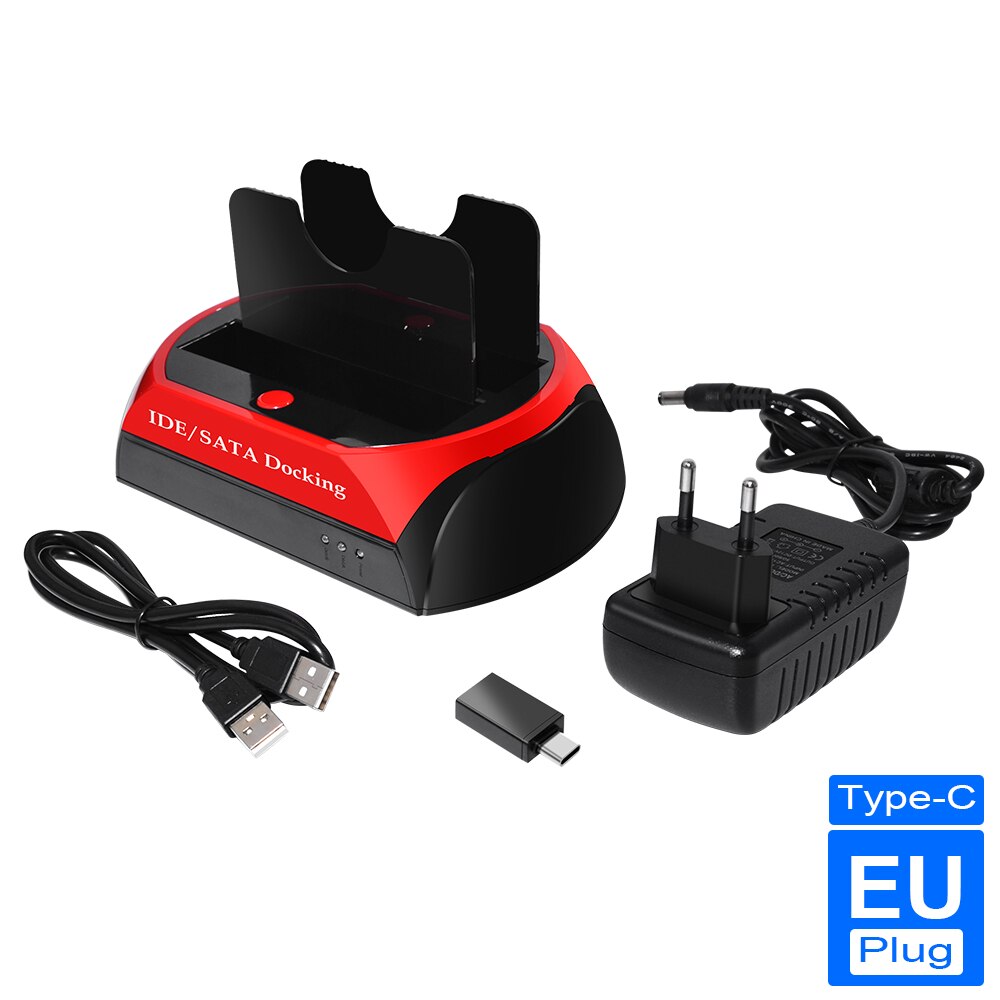 Caja de disco duro HDD IDE de 3,5 pulgadas, carcasa de disco duro de 2TB para ordenador portátil, USB 2,0/Tipo C a 2 SATA de 2,5 ''y 3,5'': Type c  EU plug