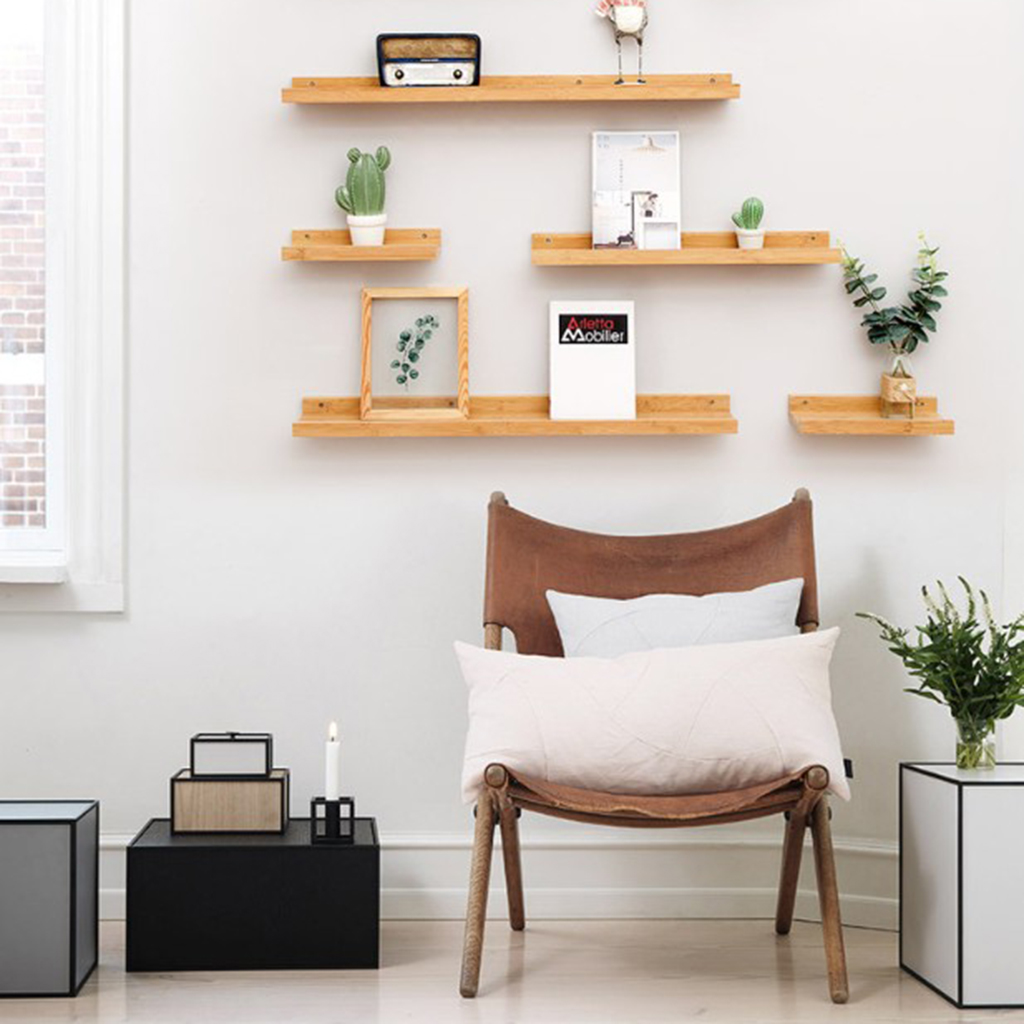 Modern Wall Mounted Wooden Shelves Floating Storage Shelf DIY Bookshelves Pot Rack for Home Room Wall Hanging Display Decor