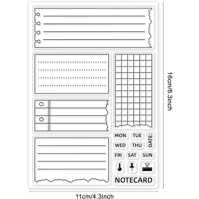1 ark genomskinlig stämpel, anteckningsblocksstämpel, silikonstämpelset, 5 st silikonmallar för anteckningsblock och 12 st markörer för anteckningsblocks-gör-det-själv: Vit