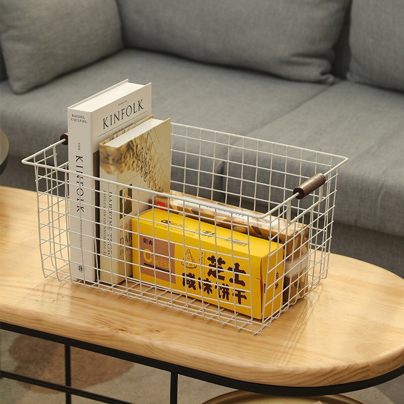 Nordisk japansk simpel jern kunst opbevaring kurv køkken diverse snacks opbevaring kurv desktop organisere opbevaring kurv med han