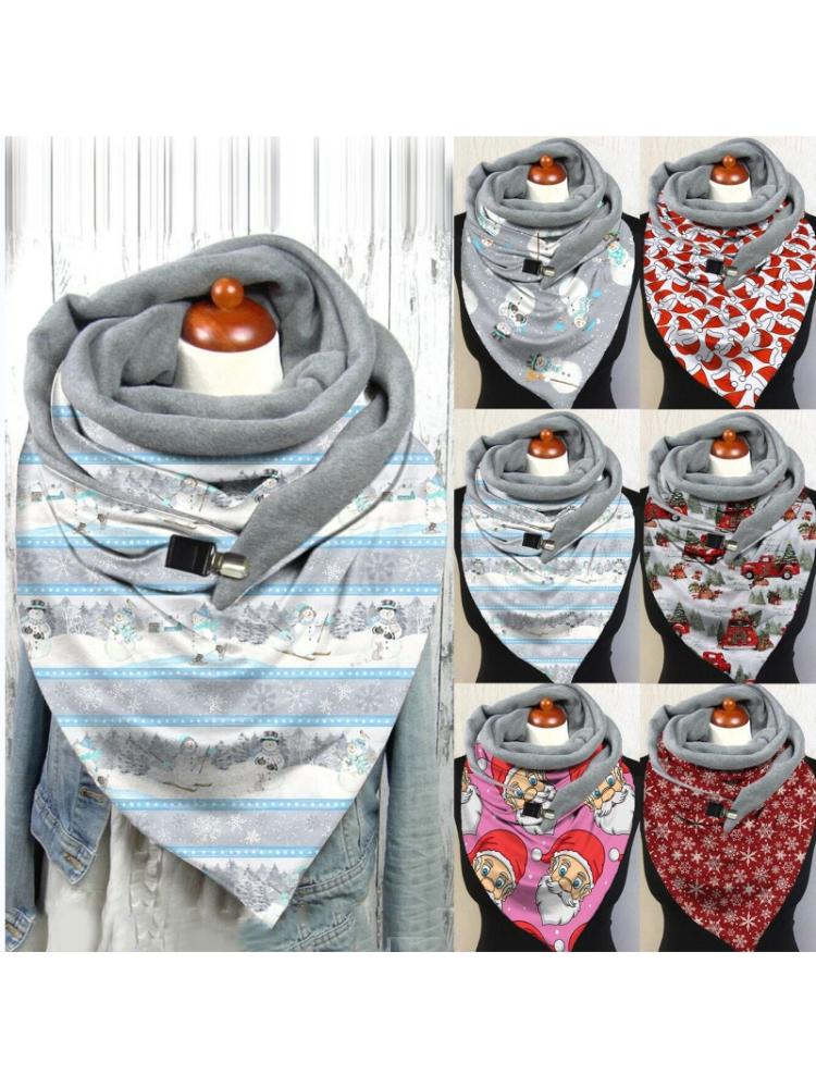 Zimowy ciepły duży szalik świąteczny koc Santa bałwan szal z klipsem 83XF