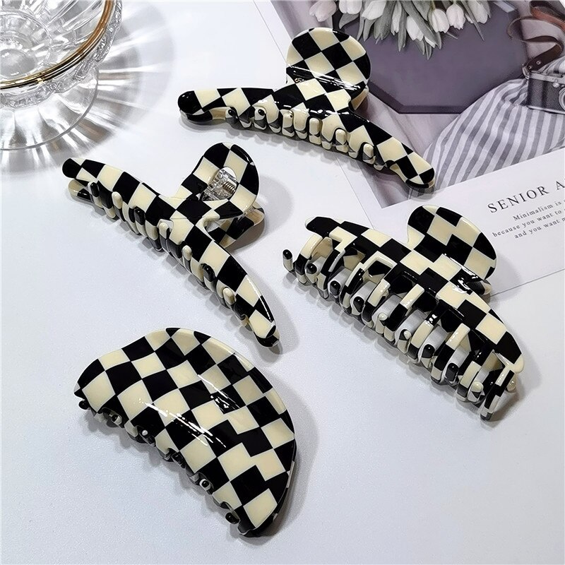 Zwart Wit Plaid Acetaat Haar Klauw Clips Voor Meisjes Grote Haarspelden Vrouwen Bobby Pin Accessoires Hoofddeksels Make Hair Styling Tool