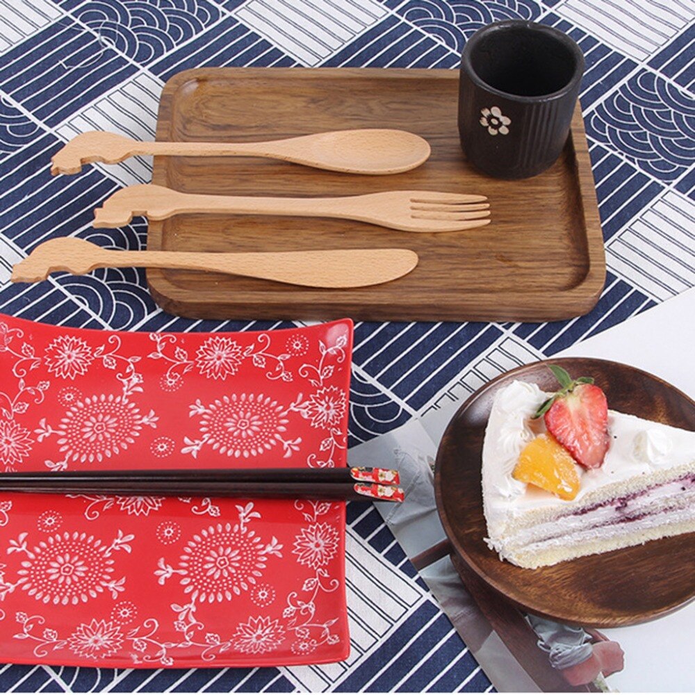 1/3 PCS Wooden Spoon Bamboo Kitchen Cooking Utensil Animal Fork Pattern Kids Spoon Eating Tool Soup-Teaspoon Tableware Catering