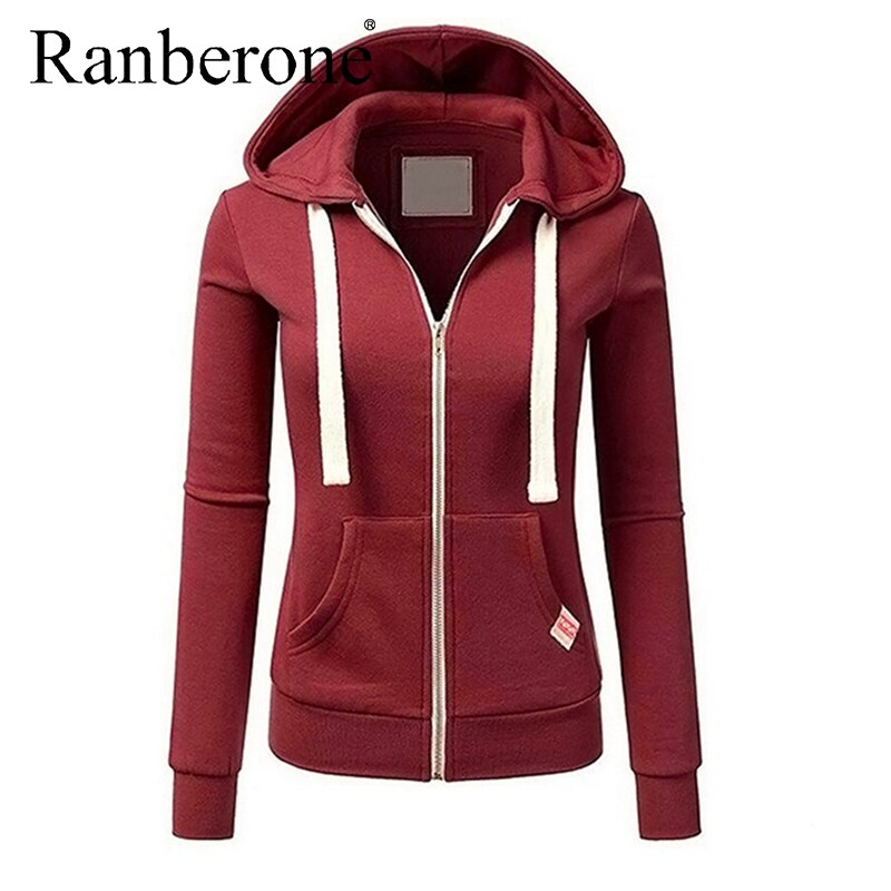 Ranberone – veste de sport à capuche pour femme, sweat-shirt à manches longues, fermeture éclair, couleur unie