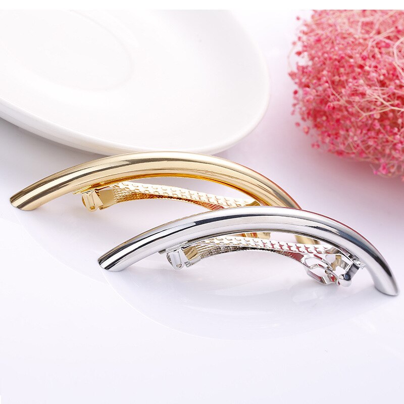 Pinzas para el pelo largas para mujer, novedosa, Metal dorado/plateado, tubo liso, horquilla grande, accesorios, pinzas de Metal para el pelo