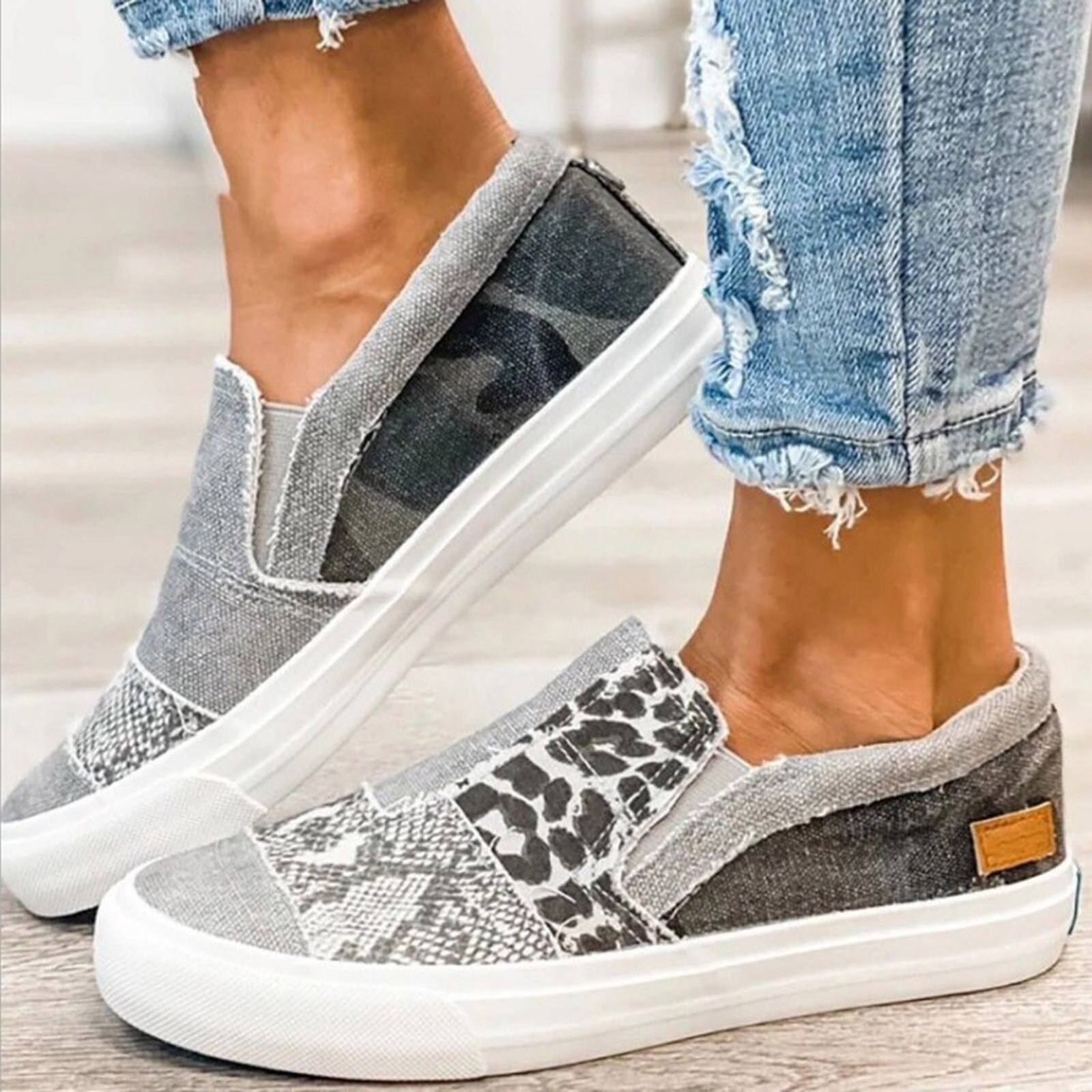 Baskets en toile de pour femmes, chaussures d'extérieur plates, grande taille,