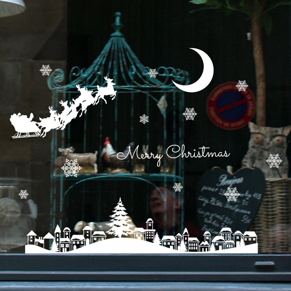 Multi Diverse Christmas Wall Stickers Cute Restaurant Mall Decoration Snow Glass shop Window Removable winter Decor: 11 35 x 50 cm