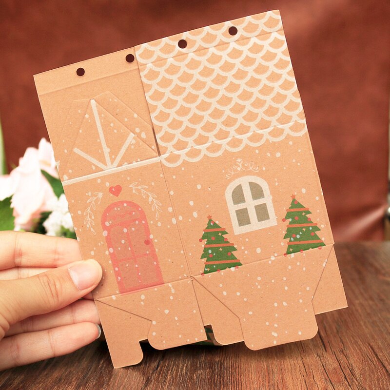 Kraft Papier Boîte Joyeux Noël Maison Forme Rétro Boîte De Stockage De Papier De Noël Décoration De Fête Accessoires De Bureau 5 ensembles