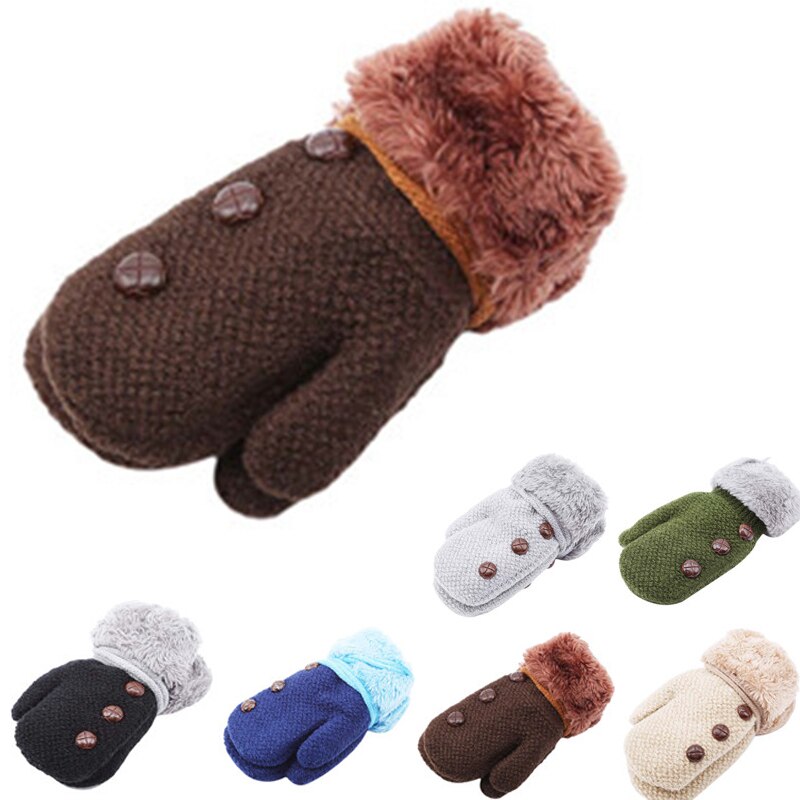 Winter Baby Boys Girls Gloves Full Finger Kids Mittens Warm Acrylic Rope Gloves Children Knitting Solid Button Mittens