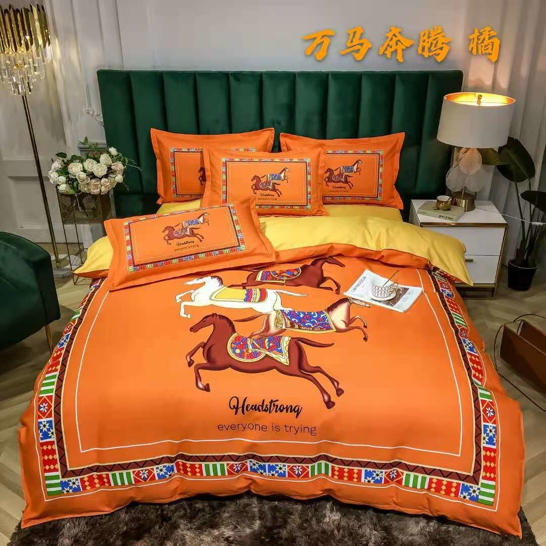 4 Stks/set Luxe Plaid Beddengoed Set Beddengoed Katoenen Dekbedovertrek Kussensloop Sprei Op Het Bed Paard Laken Set hoeslaken: D