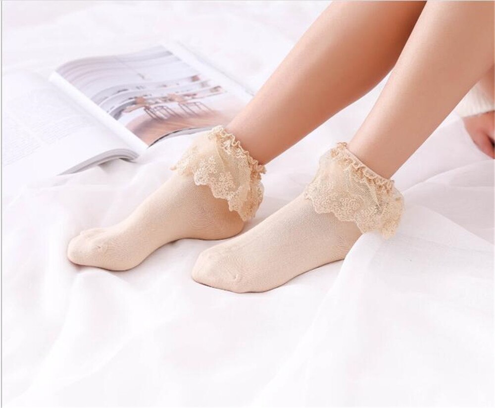 1 paire Lolita Style jeune fille japonaise belle femme dentelle chaussettes courtes multiples couleurs coton Socks: khaki