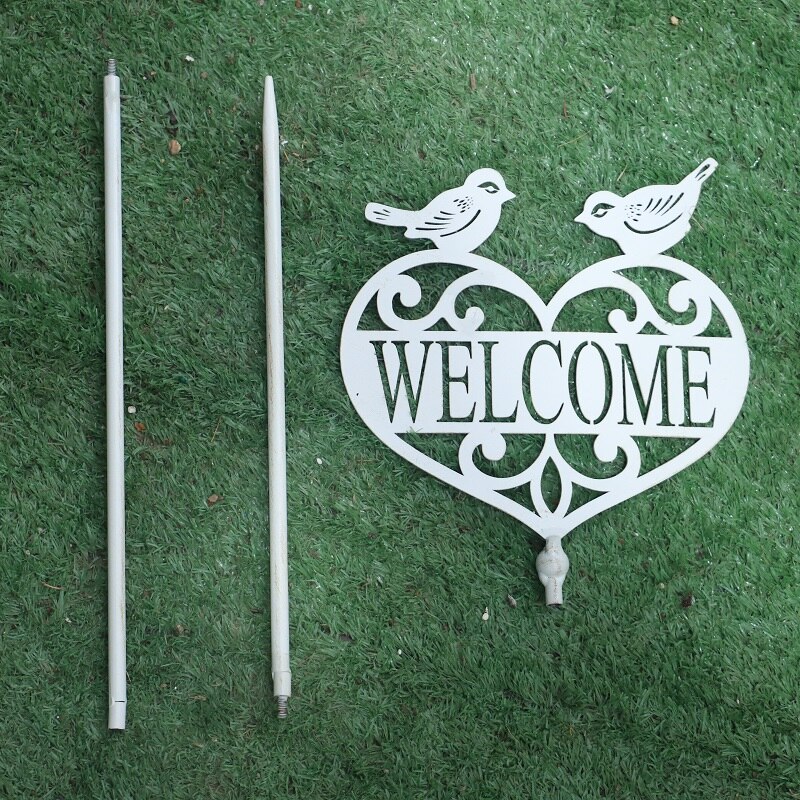 insert metal white garden welcome sign