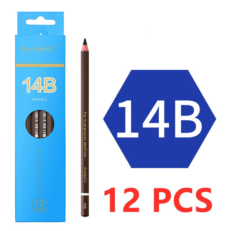 12 pcs/box pencil 2B to 14B Full range of art pencils student painting pen sketch pen wooden charcoal pencil: A15