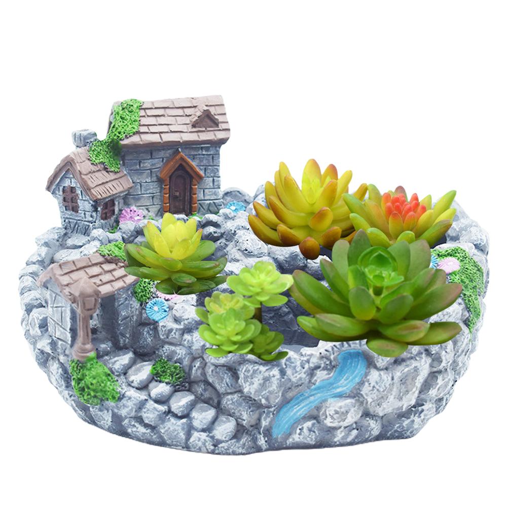Plants Pot Tiny Resin Flowers Succulent Plants Pot Holders Hanging Garden With Sweet House Garden Decoration: 3