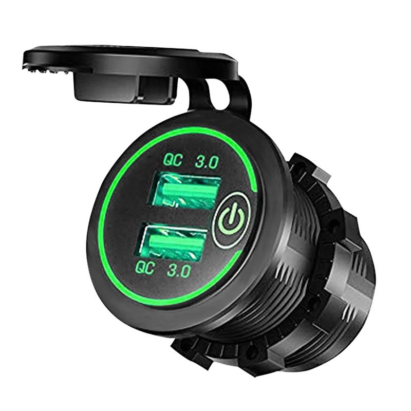 12V-24V USB Outlet Dual USB Car Charger Waterproof Cigarette Lighter Socket Mount Power Adapter 5V 3.1A for Car Marine Boat D5: Green
