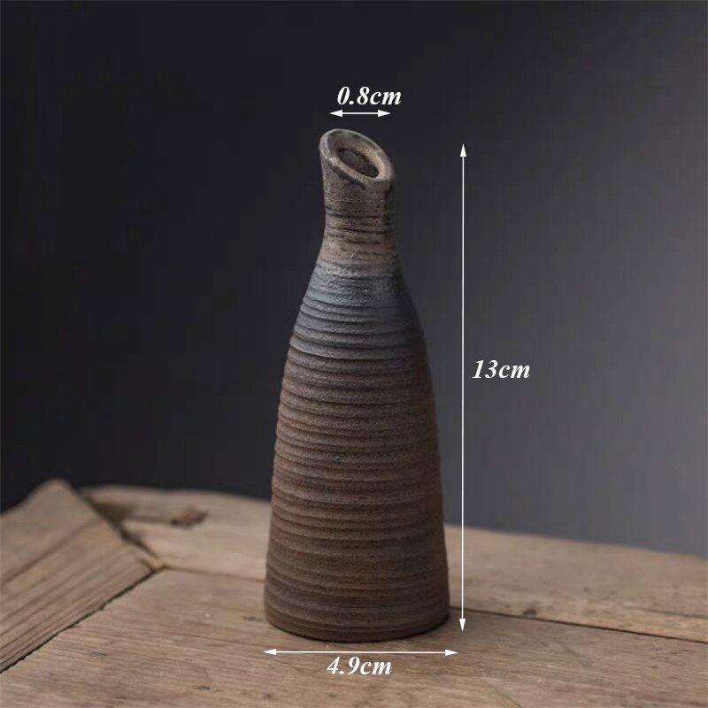 Handmade Small Ceramic Flower Japanese Coarse Pottery Flower Container Tea Ceremony Retro Home Decor Office Ornaments: C